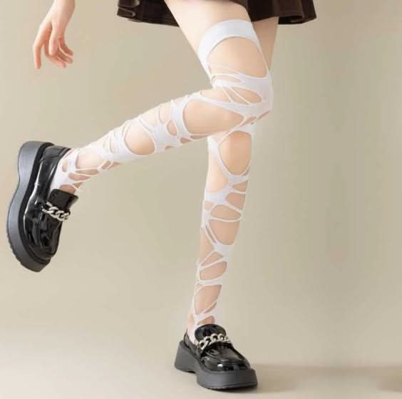Hollow out irregular thigh high socks  | Festival Outfits Women