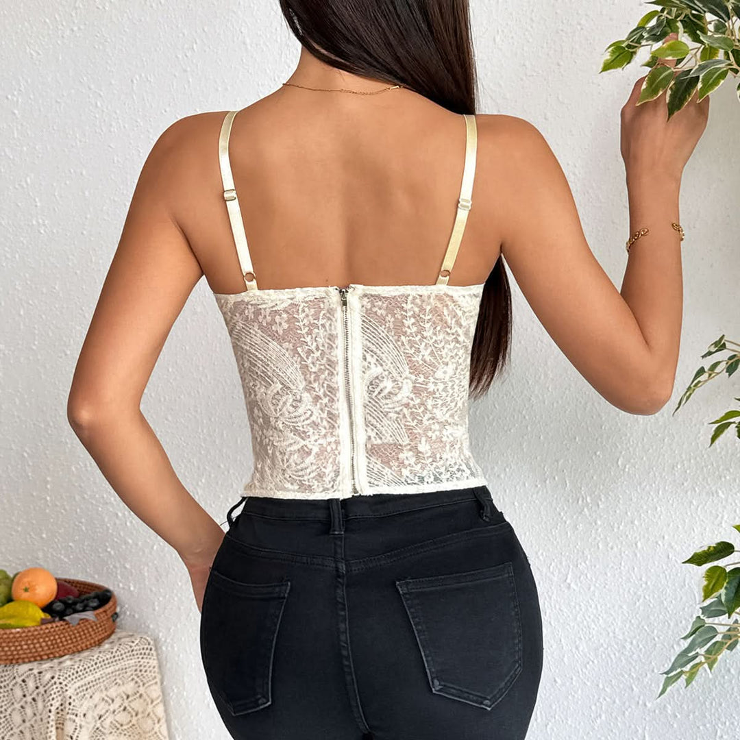 Lace up adjustable zip-up lace cami top  | Festival Outfits Women