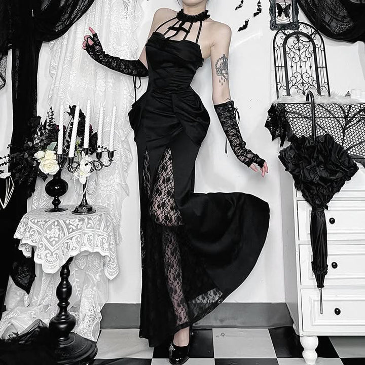 Halter hollow out ruched solid cut out maxi dress  | Festival Outfits Women-final-sale