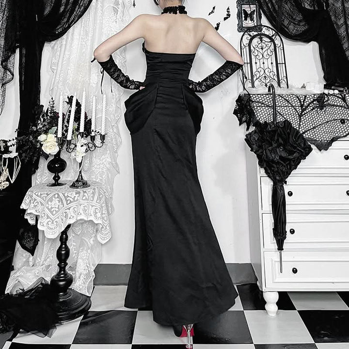 Halter hollow out ruched solid cut out maxi dress  | Festival Outfits Women-final-sale