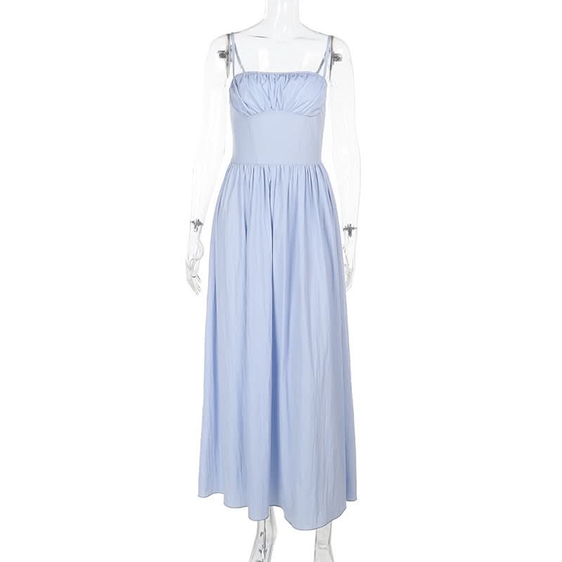 Ruched square neck smocked cami maxi dress  | Festival Outfits Women