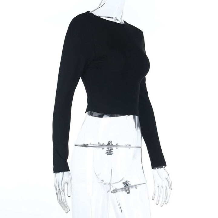 Long sleeve crewneck self tie backless top  | Festival Outfits Women