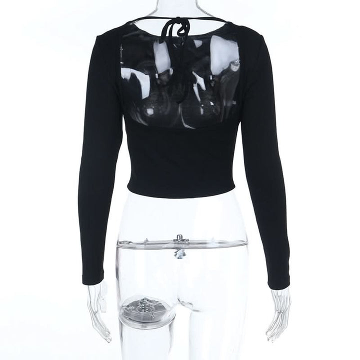 Long sleeve crewneck self tie backless top  | Festival Outfits Women