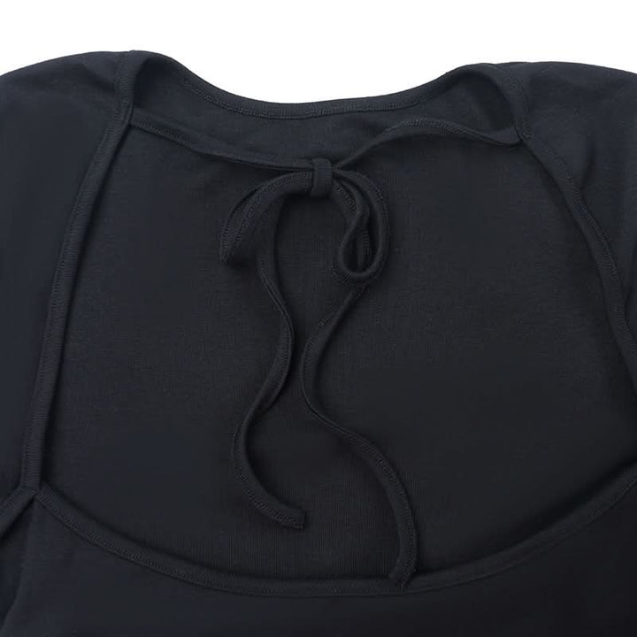 Long sleeve crewneck self tie backless top  | Festival Outfits Women