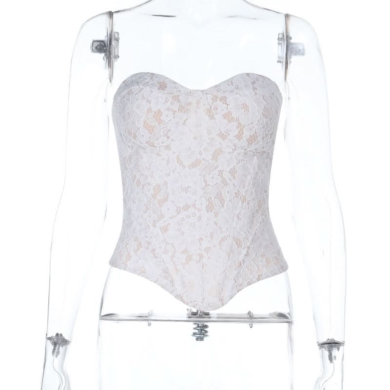 Sweetheart neck zip-up lace corset tube top  | Festival Outfits Women