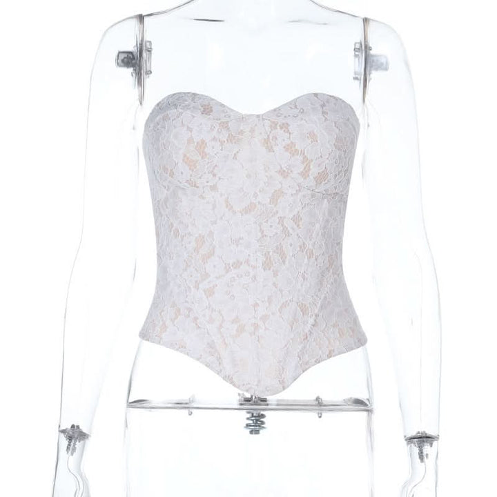 Sweetheart neck zip-up lace corset tube top  | Festival Outfits Women