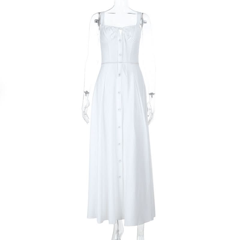 Hollow out button zip-up self tie cami cut out maxi dress  | Festival Outfits Women