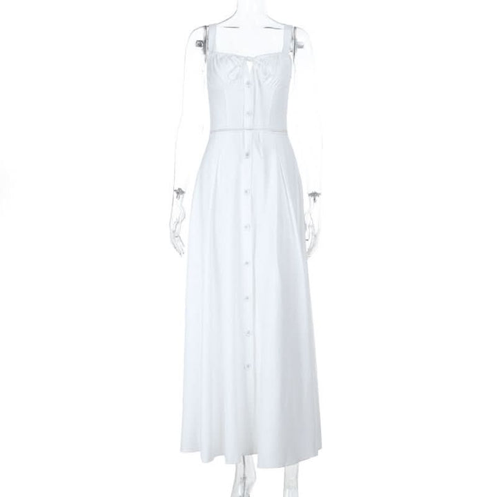 Hollow out button zip-up self tie cami cut out maxi dress  | Festival Outfits Women