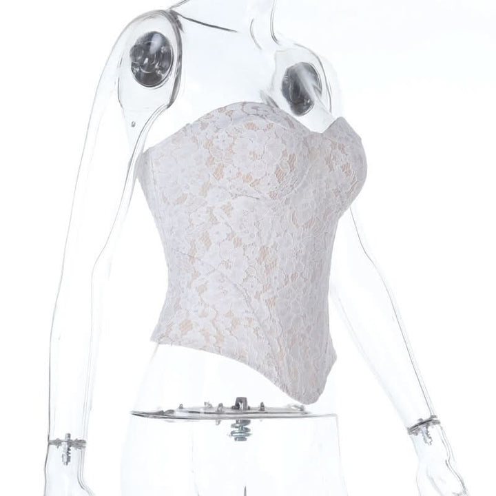 Sweetheart neck zip-up lace corset tube top  | Festival Outfits Women