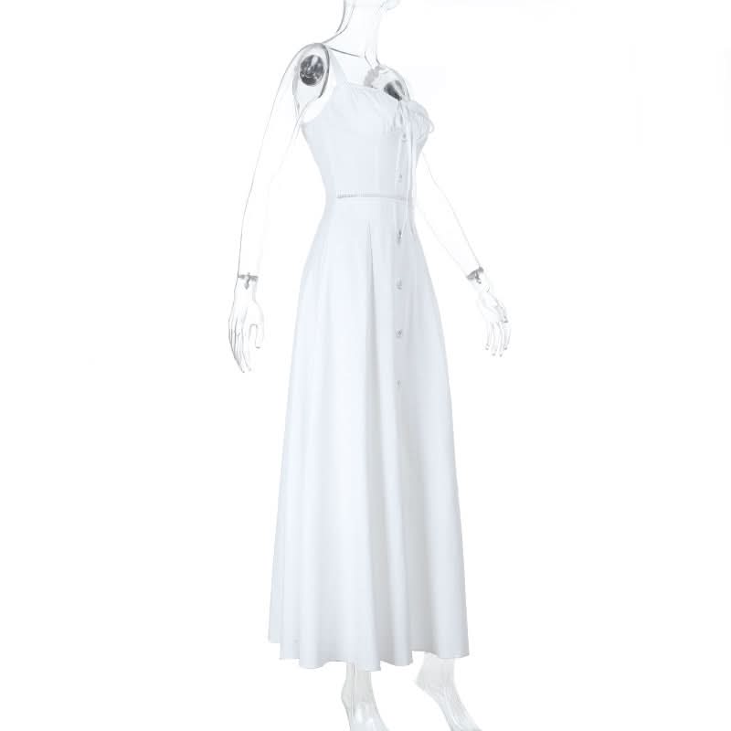 Hollow out button zip-up self tie cami cut out maxi dress  | Festival Outfits Women
