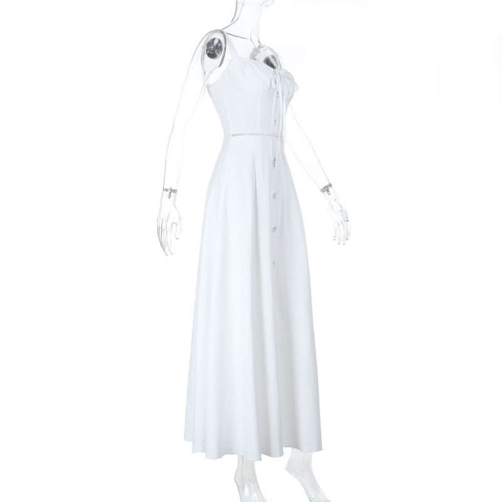 Hollow out button zip-up self tie cami cut out maxi dress  | Festival Outfits Women