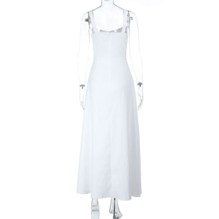 Hollow out button zip-up self tie cami cut out maxi dress  | Festival Outfits Women