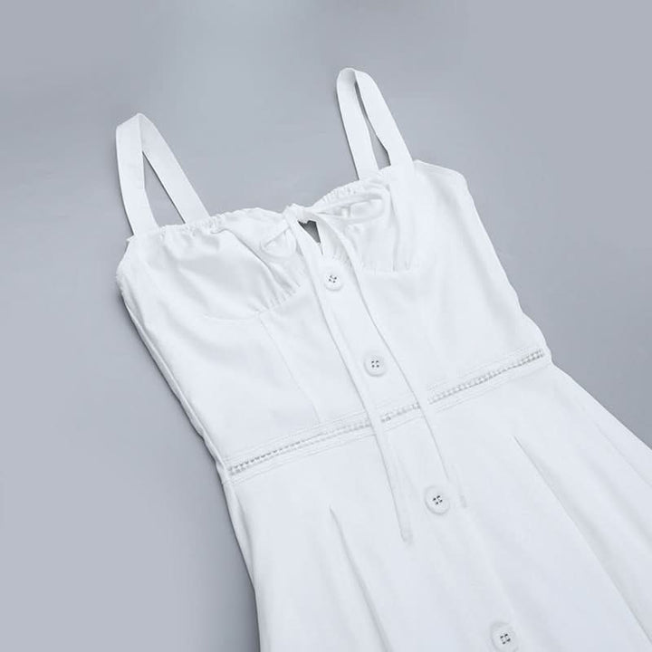 Hollow out button zip-up self tie cami cut out maxi dress  | Festival Outfits Women