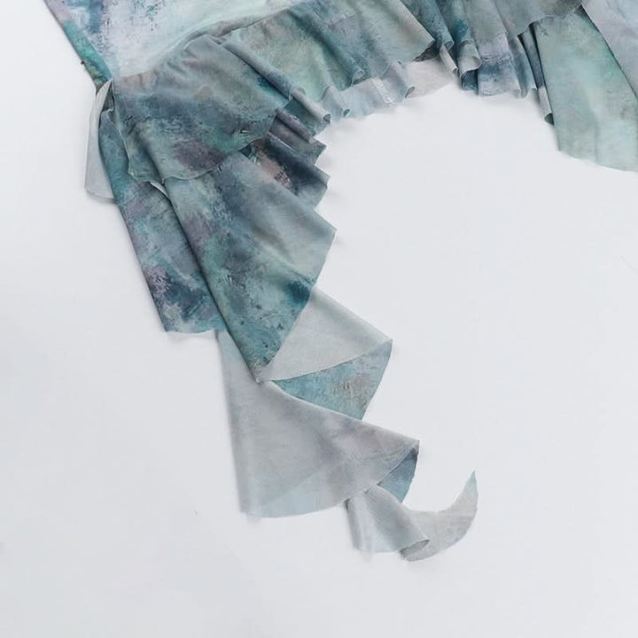 Print halter ruffle v neck self tie mini dress  | Festival Outfits Women