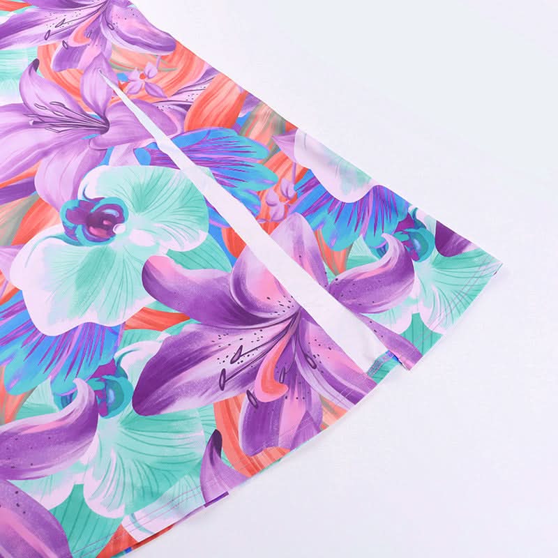 Cross back flower print cowl neck slit maxi dress  | Festival Outfits Women