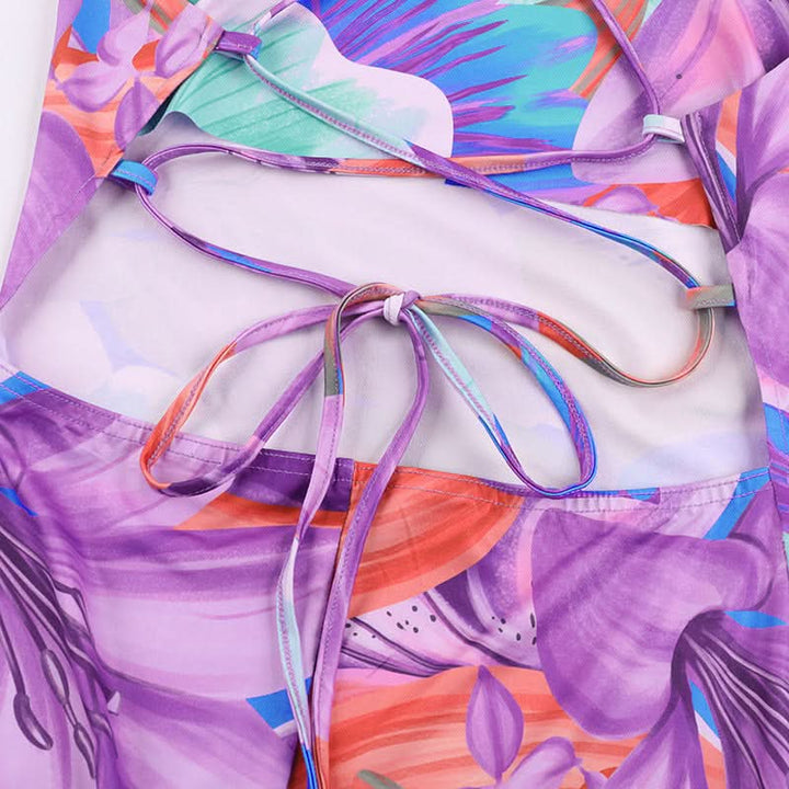 Cross back flower print cowl neck slit maxi dress  | Festival Outfits Women