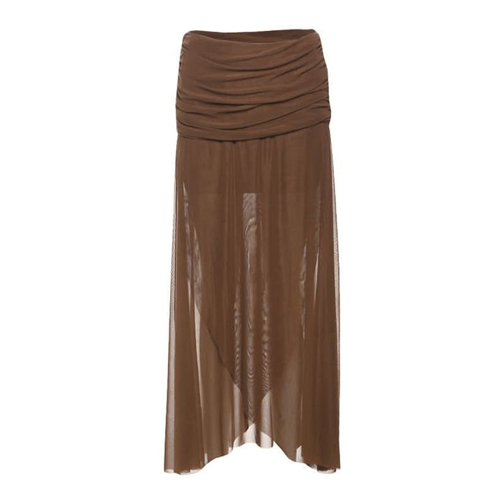 Ruched irregular mesh solid maxi skirt  | Festival Outfits Women