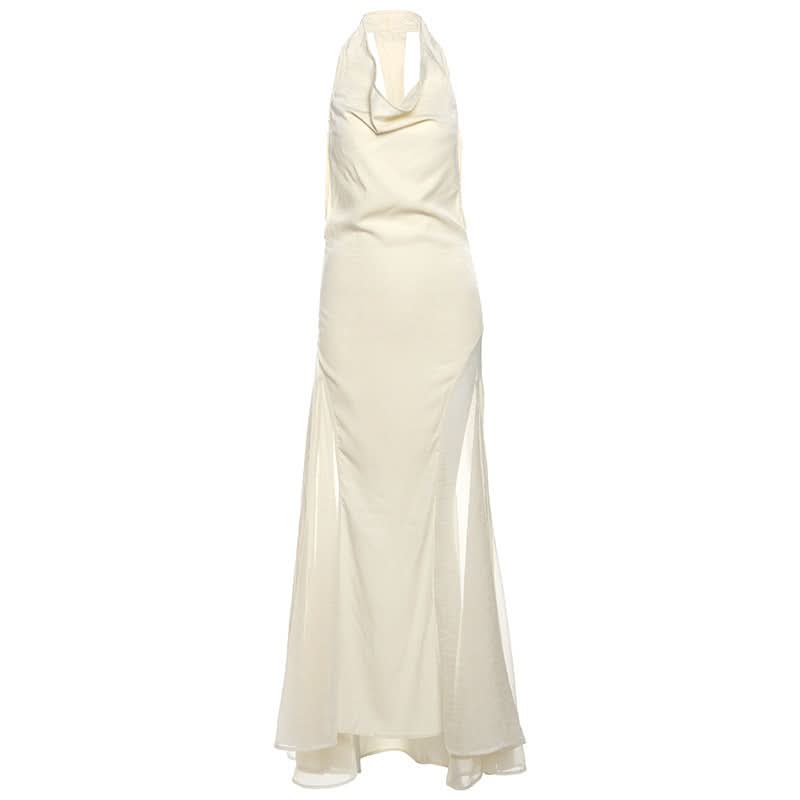 Cowl neck zip-up backless solid maxi dress  | Festival Outfits Women