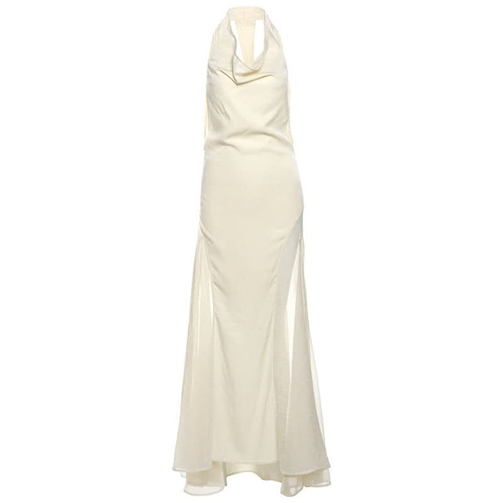 Cowl neck zip-up backless solid maxi dress  | Festival Outfits Women