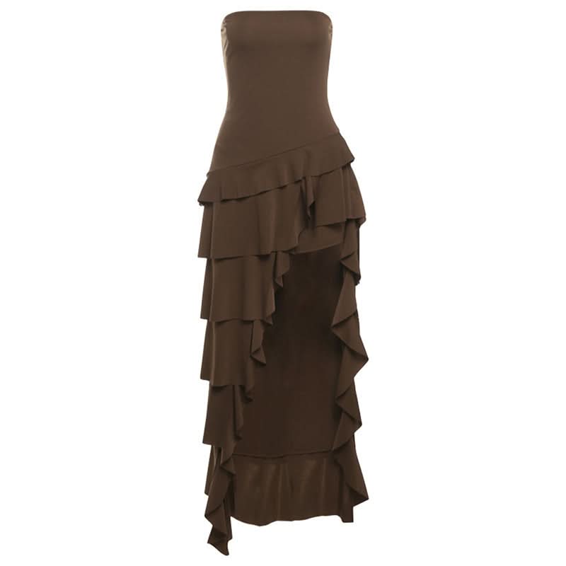 Irregular ruffle backless tube midi dress  | Festival Outfits Women