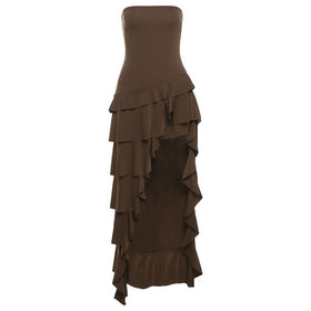 Irregular ruffle backless tube midi dress  | Festival Outfits Women