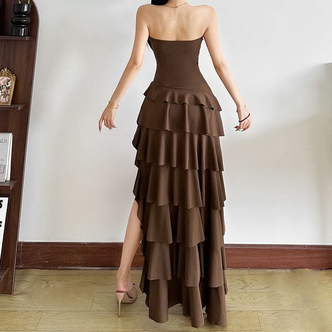 Irregular ruffle backless tube midi dress  | Festival Outfits Women