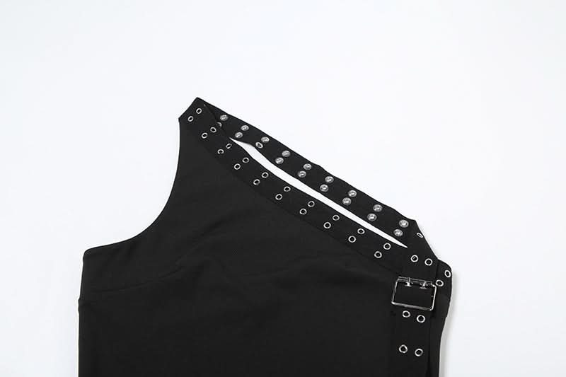 Halter irregular buckle solid backless top  | Festival Outfits Women