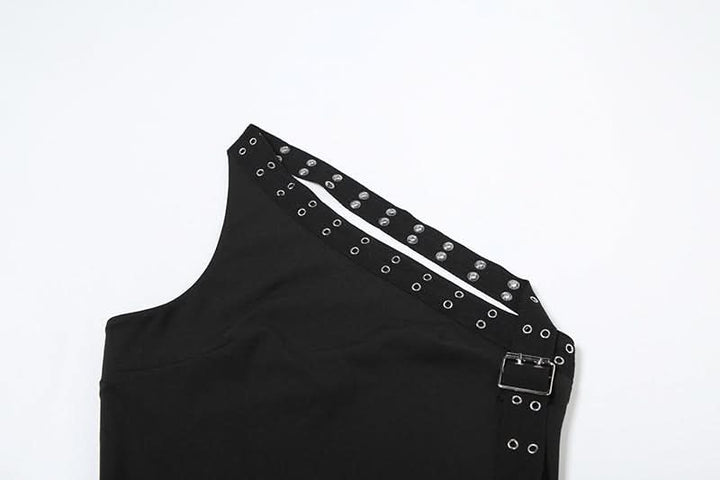 Halter irregular buckle solid backless top  | Festival Outfits Women