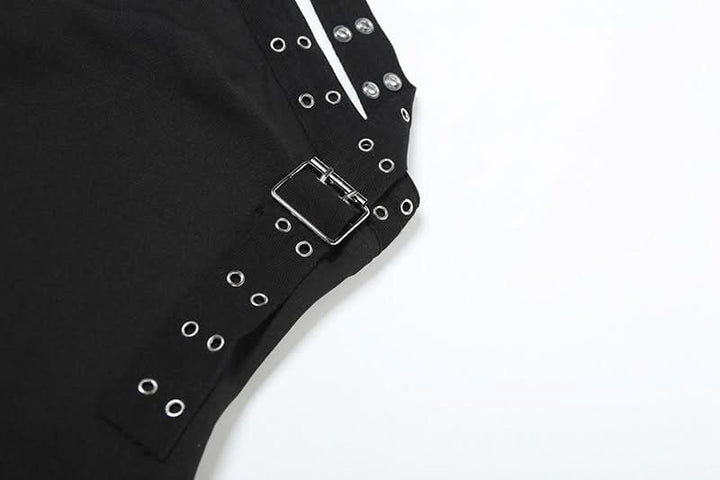 Halter irregular buckle solid backless top  | Festival Outfits Women