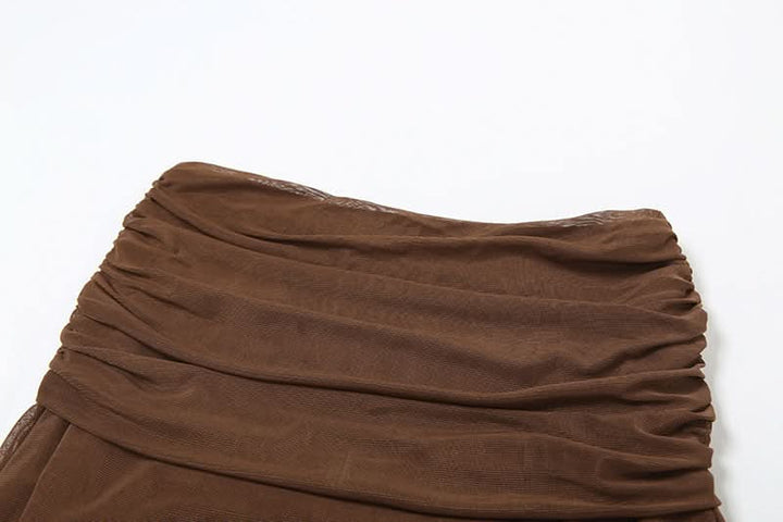 Ruched irregular mesh solid maxi skirt  | Festival Outfits Women