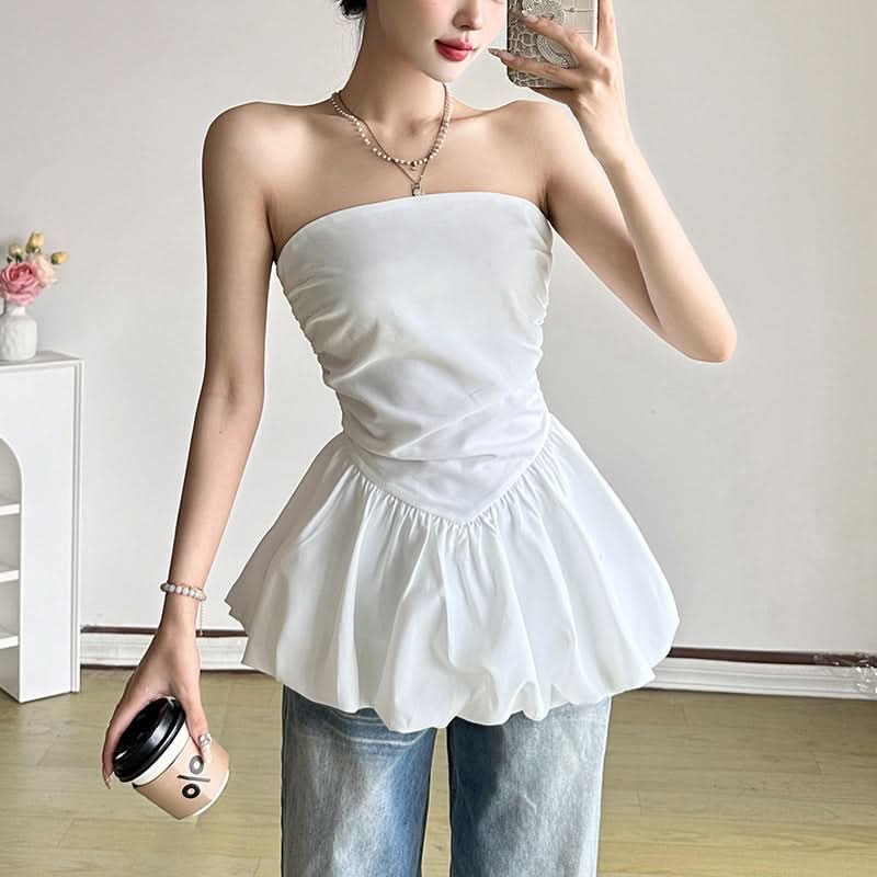 Ruched zip-up backless solid tube top  | Festival Outfits Women