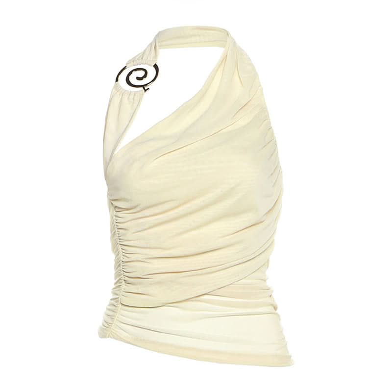 Halter ruched irregular mesh backless top  | Festival Outfits Women