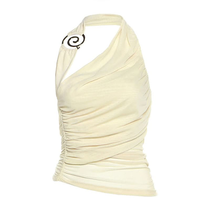 Halter ruched irregular mesh backless top  | Festival Outfits Women