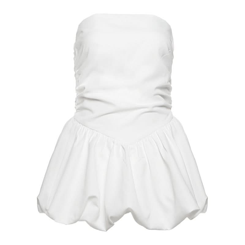 Ruched zip-up backless solid tube top  | Festival Outfits Women