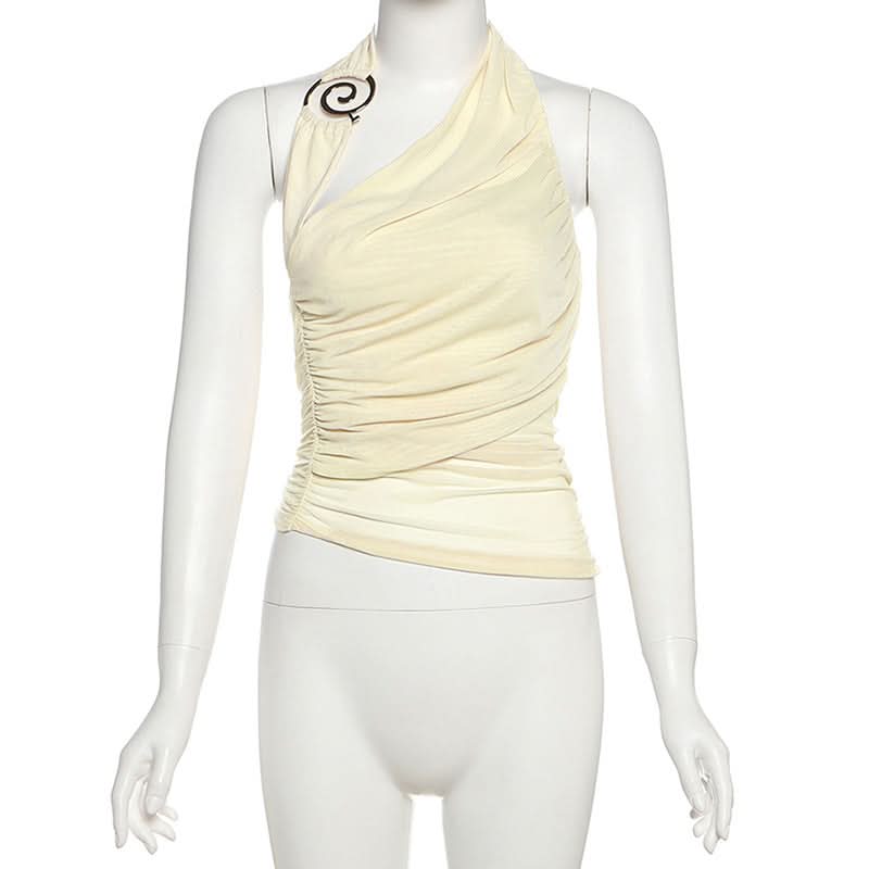 Halter ruched irregular mesh backless top  | Festival Outfits Women