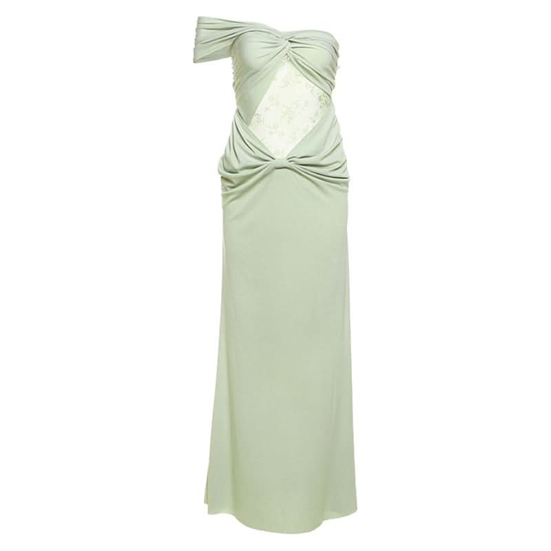 Ruched lace one shoulder irregular maxi dress  | Festival Outfits Women