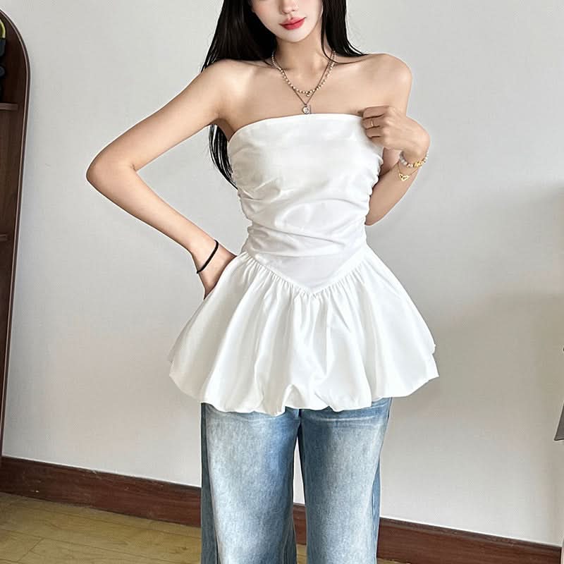 Ruched zip-up backless solid tube top  | Festival Outfits Women