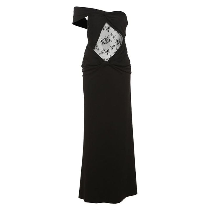 Ruched lace one shoulder irregular maxi dress  | Festival Outfits Women