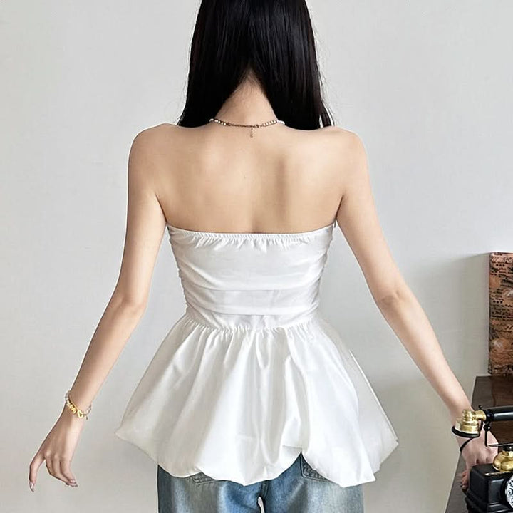 Ruched zip-up backless solid tube top  | Festival Outfits Women