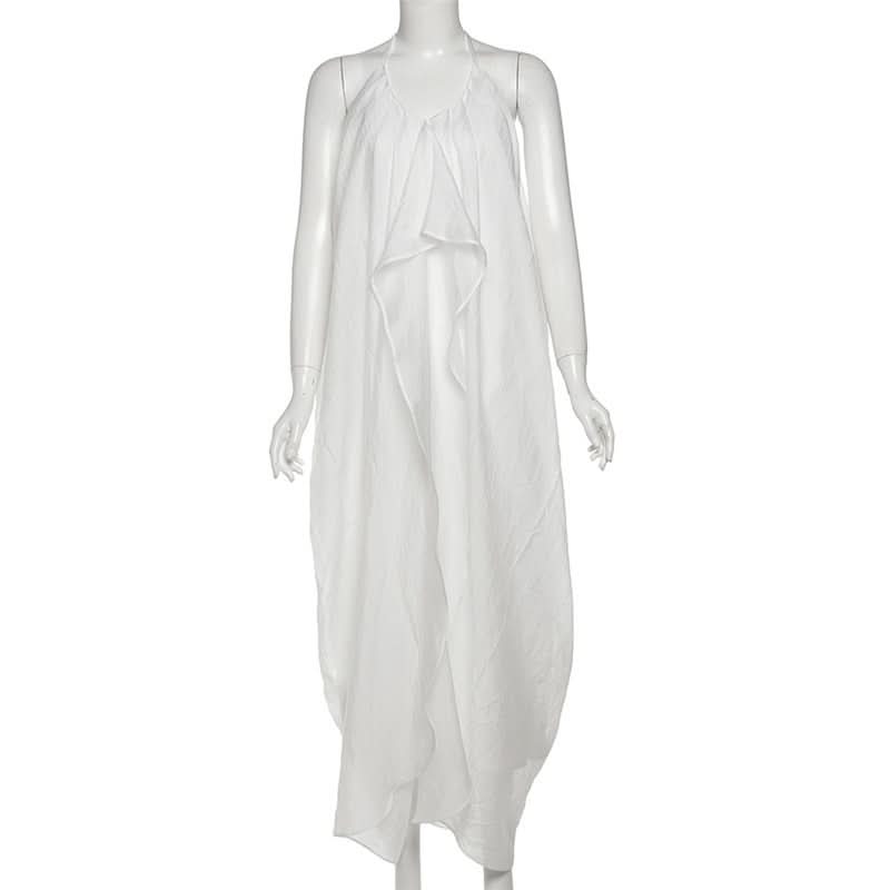 Halter self tie v neck zip-up irregular maxi dress  | Festival Outfits Women