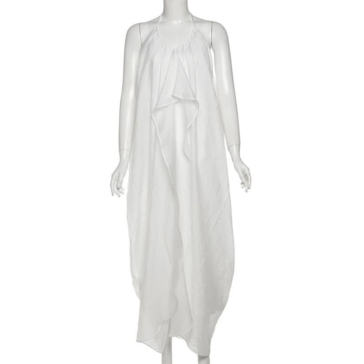 Halter self tie v neck zip-up irregular maxi dress  | Festival Outfits Women