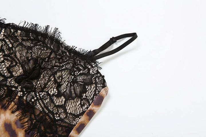 Leopard print lace hem v neck cami mini dress  | Festival Outfits Women  | Leopard Print Mini Dress