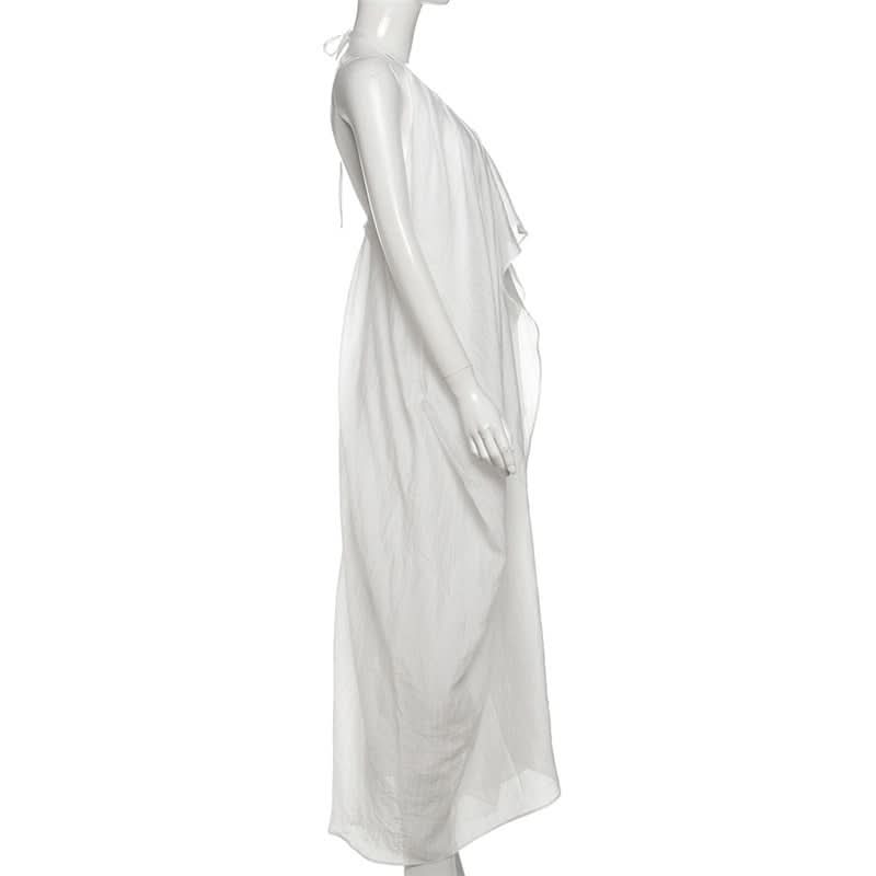 Halter self tie v neck zip-up irregular maxi dress  | Festival Outfits Women
