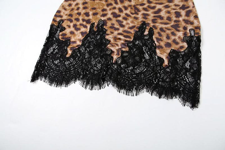 Leopard print lace hem v neck cami mini dress  | Festival Outfits Women  | Leopard Print Mini Dress