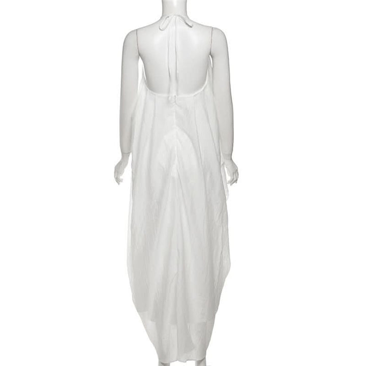 Halter self tie v neck zip-up irregular maxi dress  | Festival Outfits Women