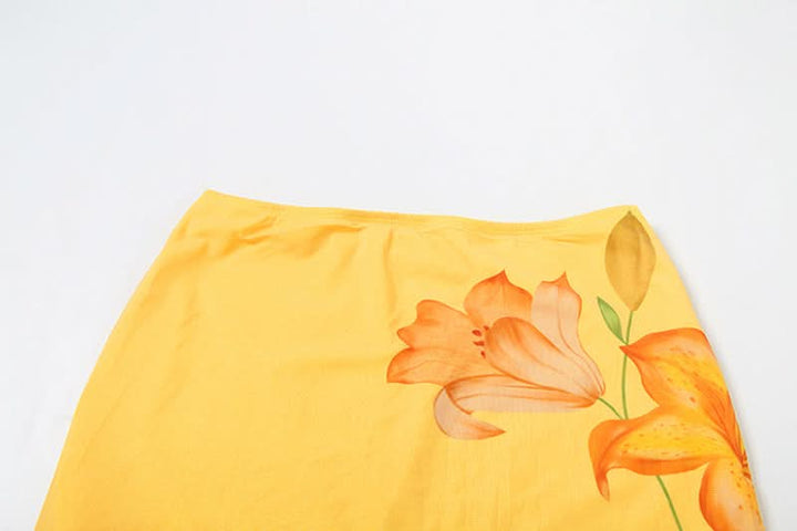 Ruched flower print mesh maxi skirt  | Festival Outfits Women