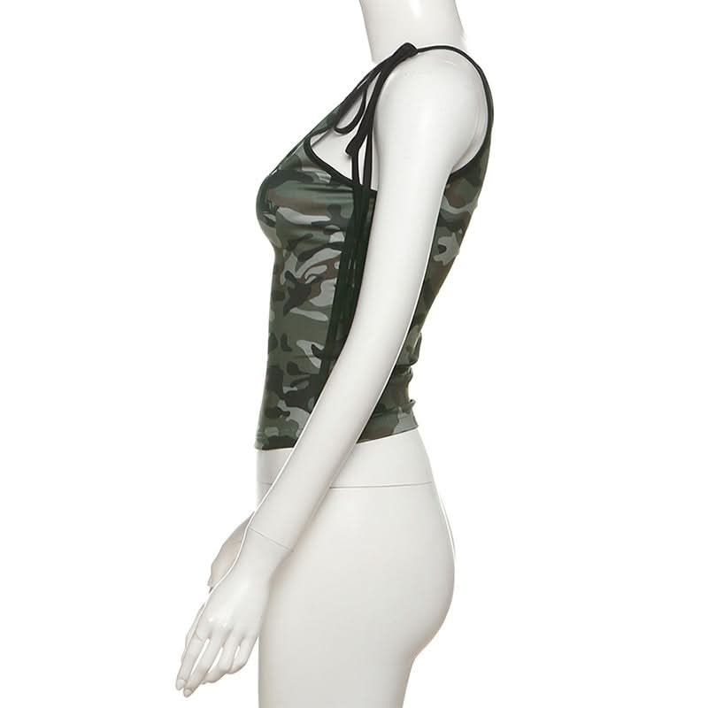One shoulder self tie irregular camouflage top  | Festival Outfits Women