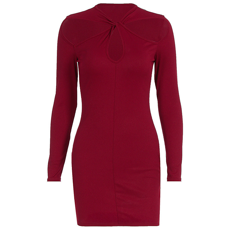 Long sleeve hollow out solid cut out mini dress  | Festival Outfits Women