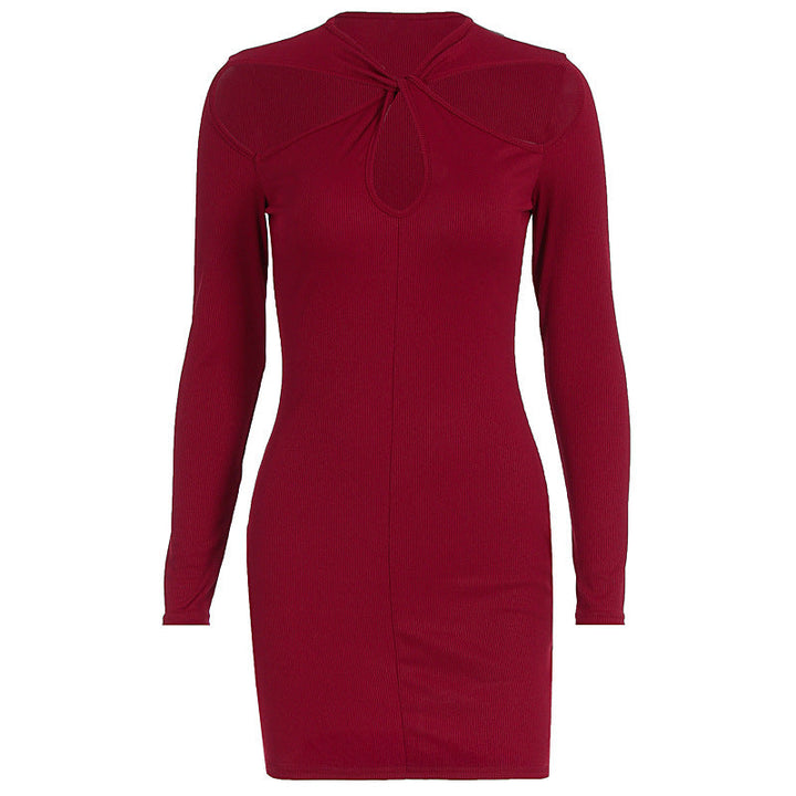 Long sleeve hollow out solid cut out mini dress  | Festival Outfits Women