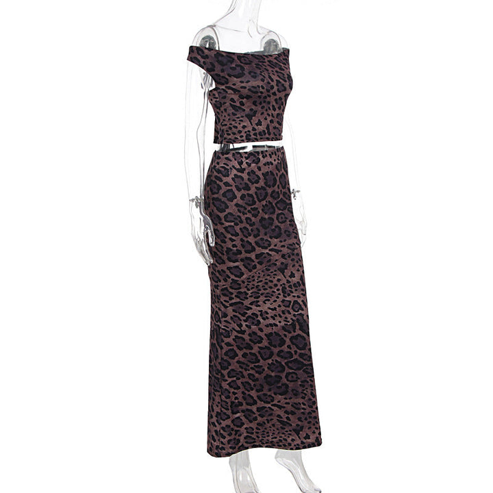 Leopard print off shoulder lace up maxi skirt set  | Festival Outfits Women